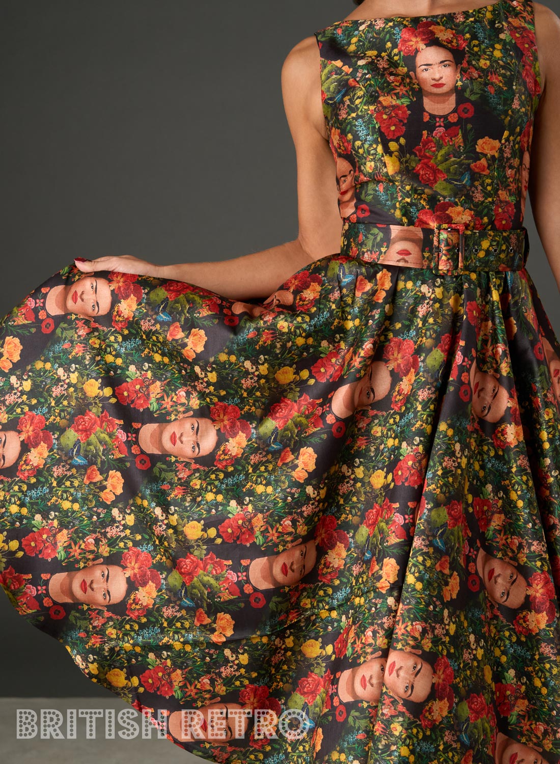 Audrey Frida Botanical portrait Print Fit and Flare Midi Dress
