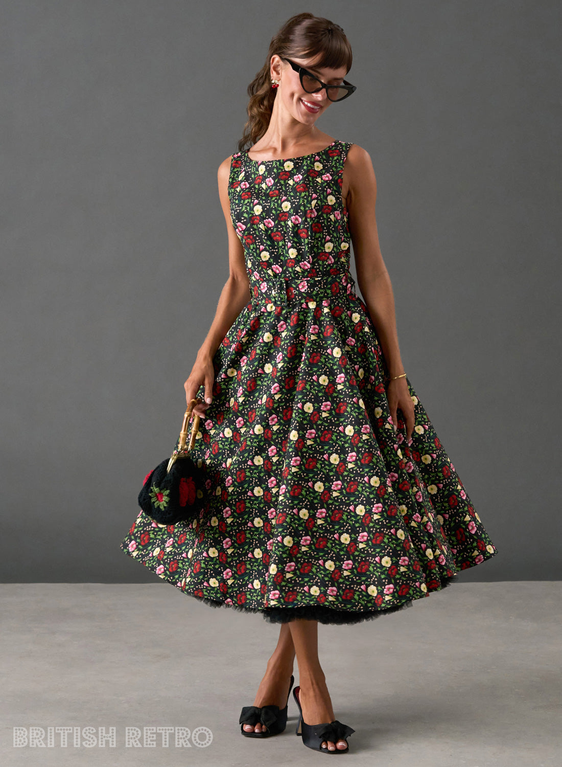 Audrey Black Floral Swing Dress