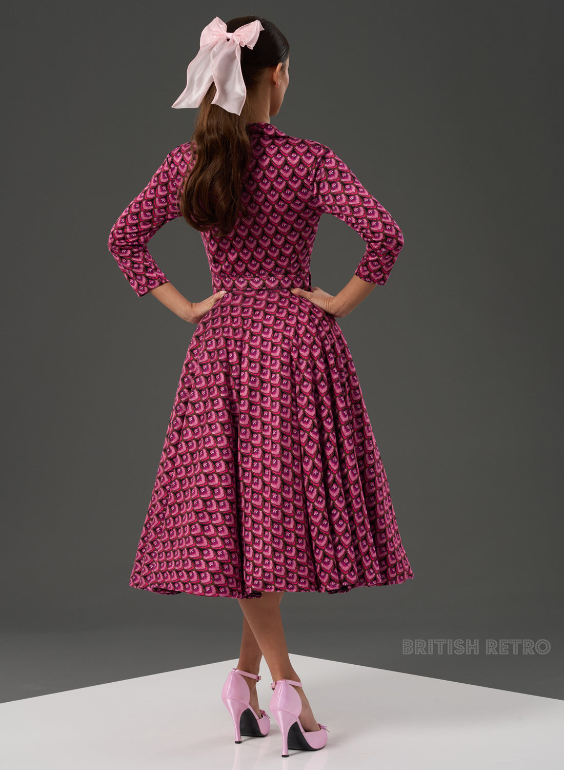 Bibi Art Deco Fuchsia 50s Style Full Circle Dress