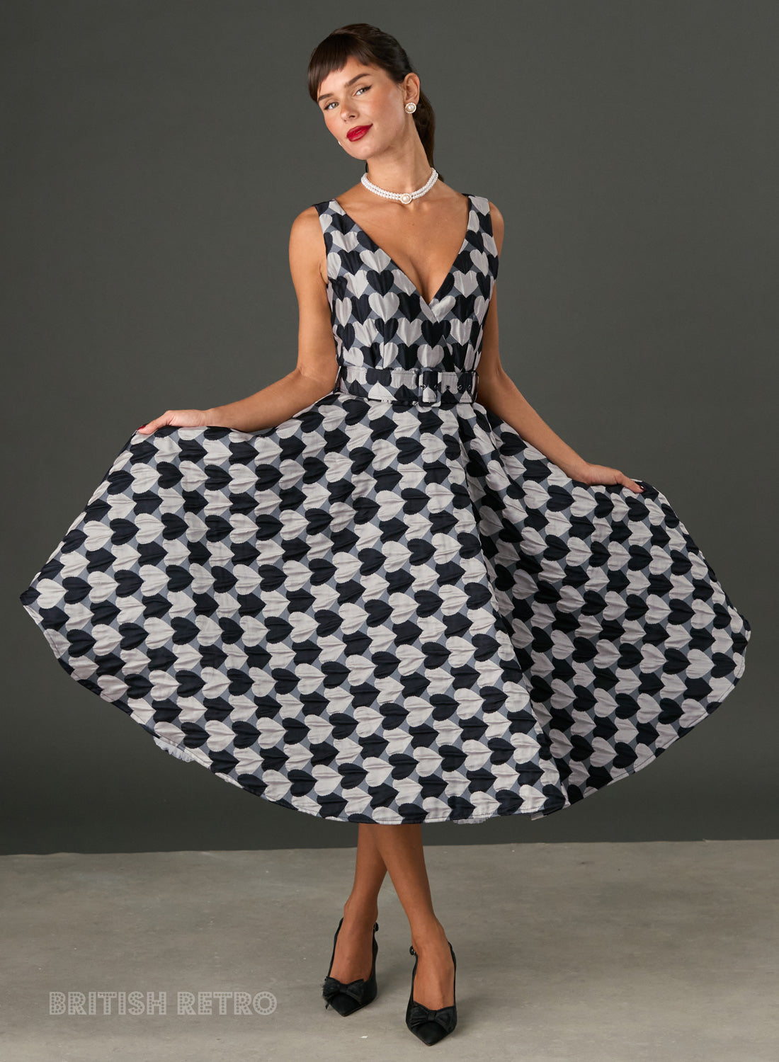 Grace Kelly Harlequin Hearts Black And Silver Vintage Dress