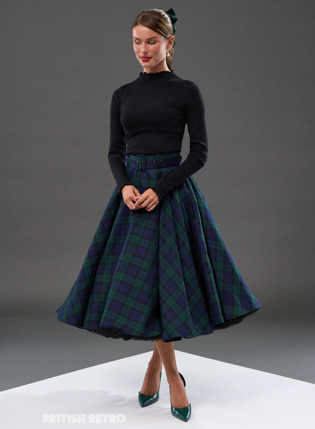 Black Watch Tartan 50s Style 'Bonny Skirt' With Pockets