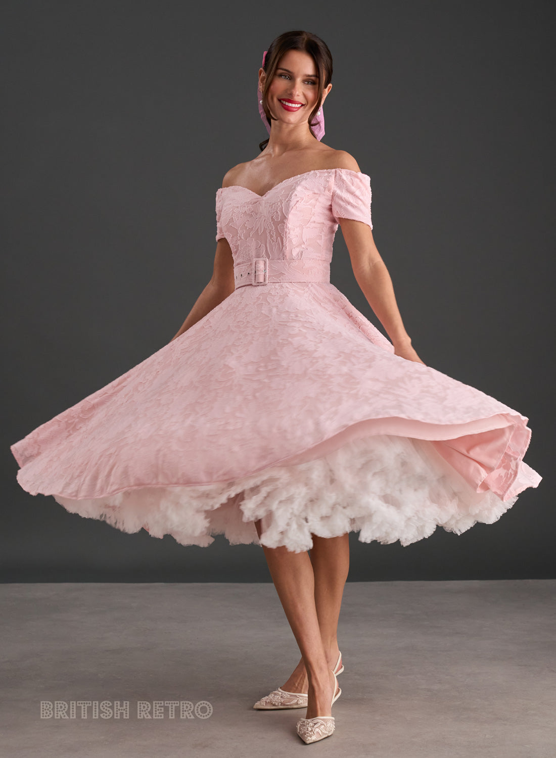 Dee Dee Dainty Pink Jacquard Full Circle Dress