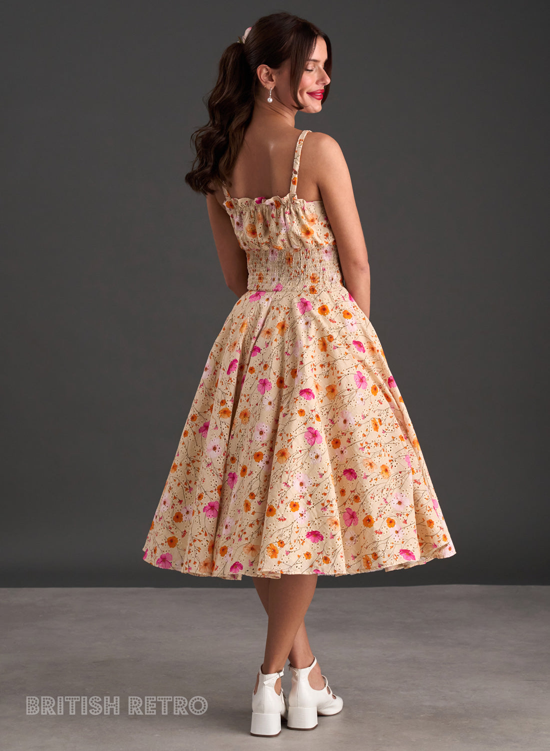 Everly Embroidered Butterscotch Floral 50s Style Dress