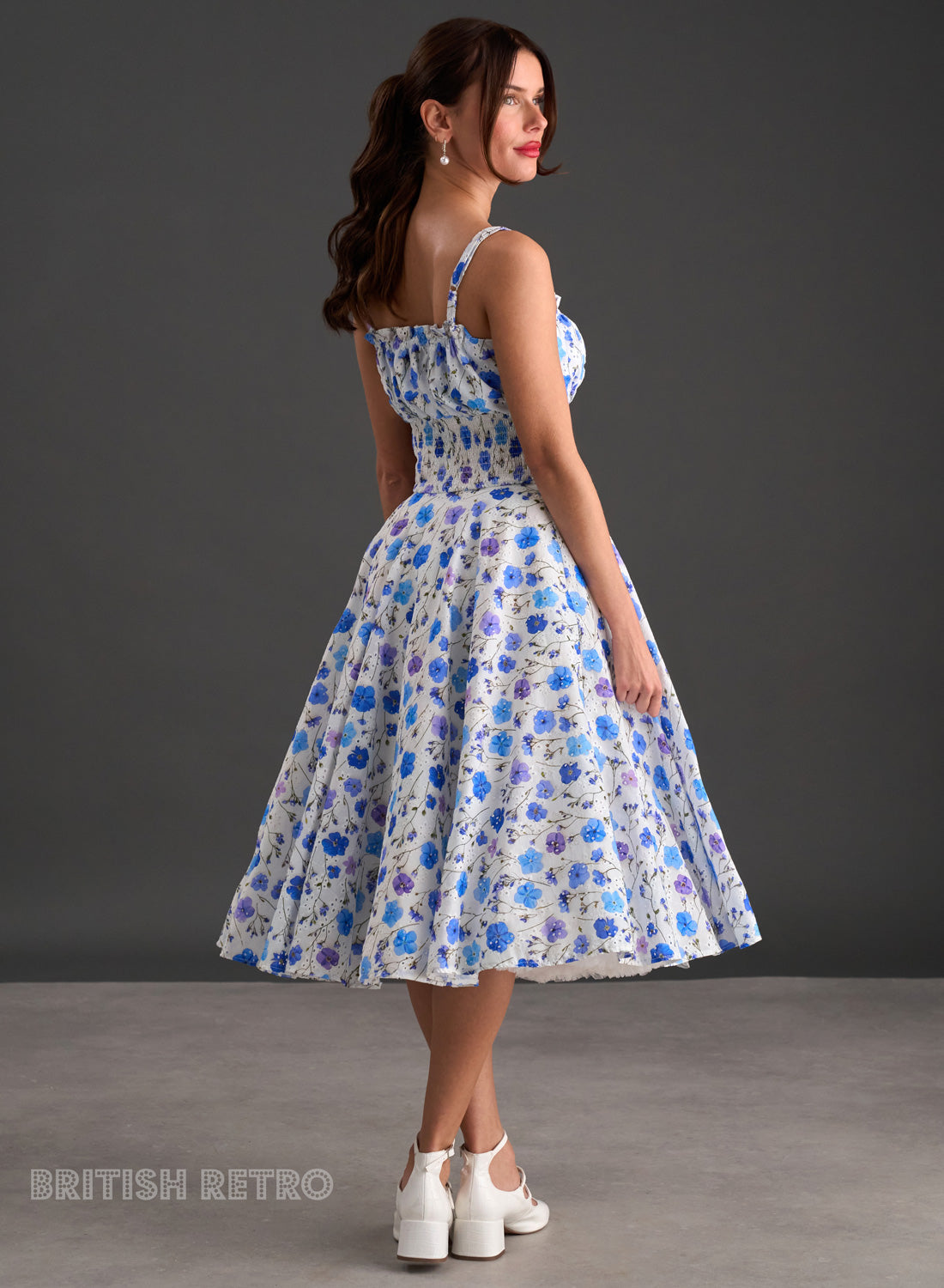 Everly Embroidered Blue Poppy 50s Style Dress