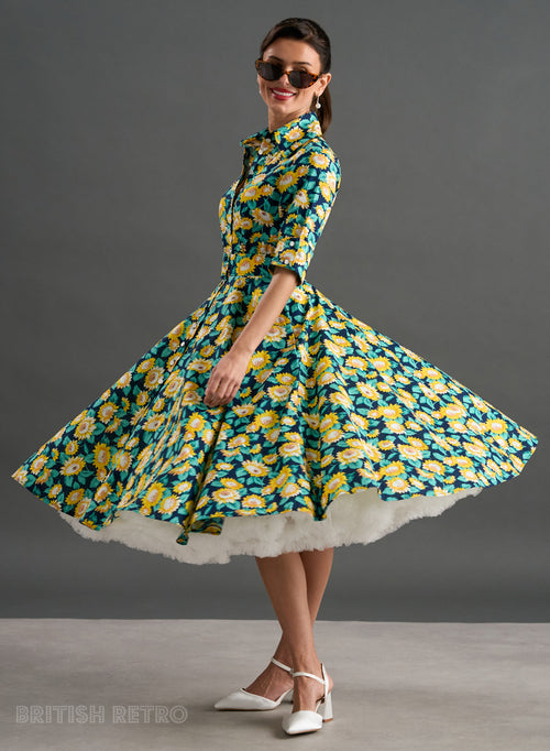 Way Out West giant sunflower swing dress with pockets, a bright yellow summer dress