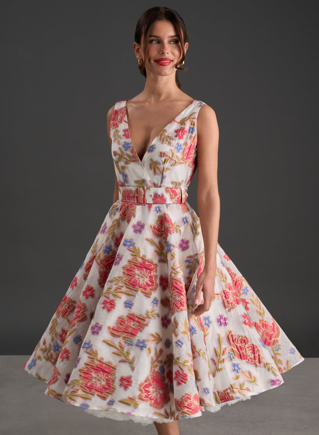 Grace Kelly Rosy Embroidered Vintage Inspired Dress