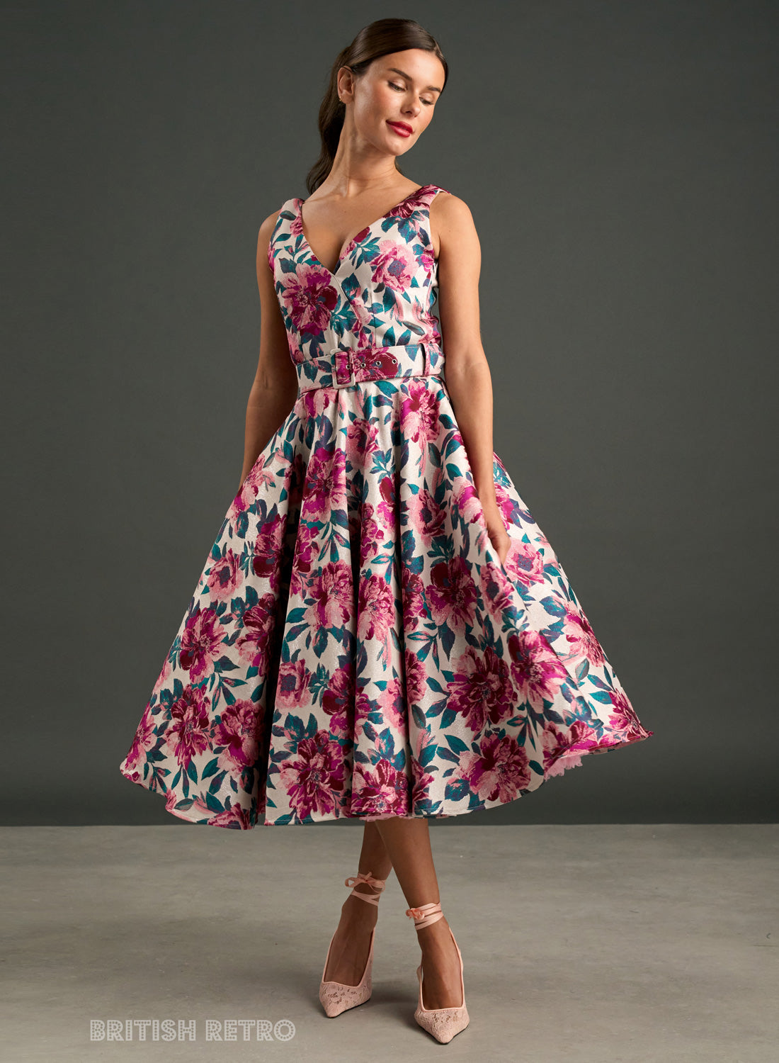 Grace Kelly Pink Peony 1950s Style Dress