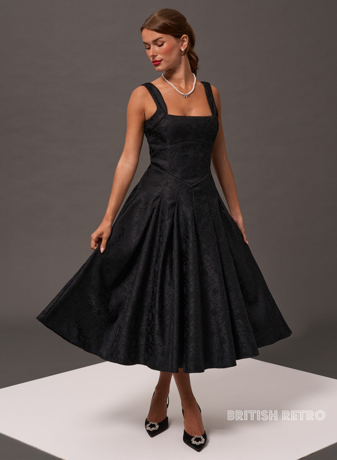 Antoinette Noir Vintage Midi Evening Dress