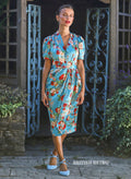 'Lolly' Silken Aqua Rose Sarong 50s Pencil Dress