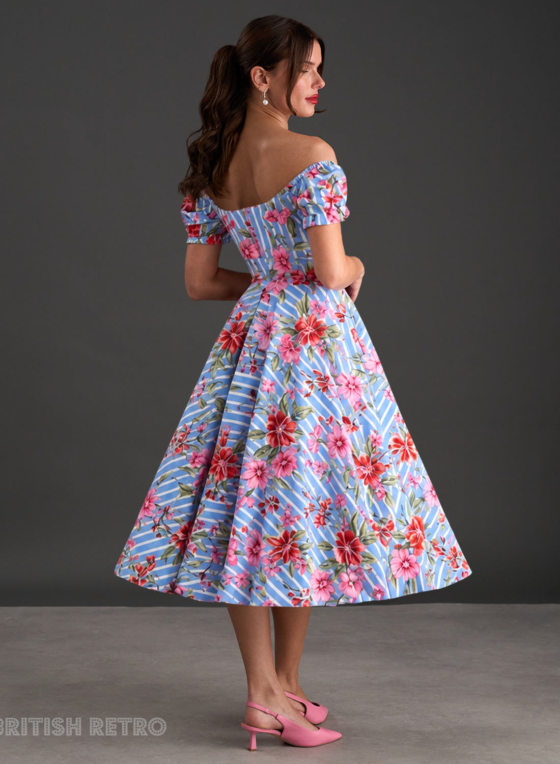 Rosalie Stripe Floral 1950s Dress