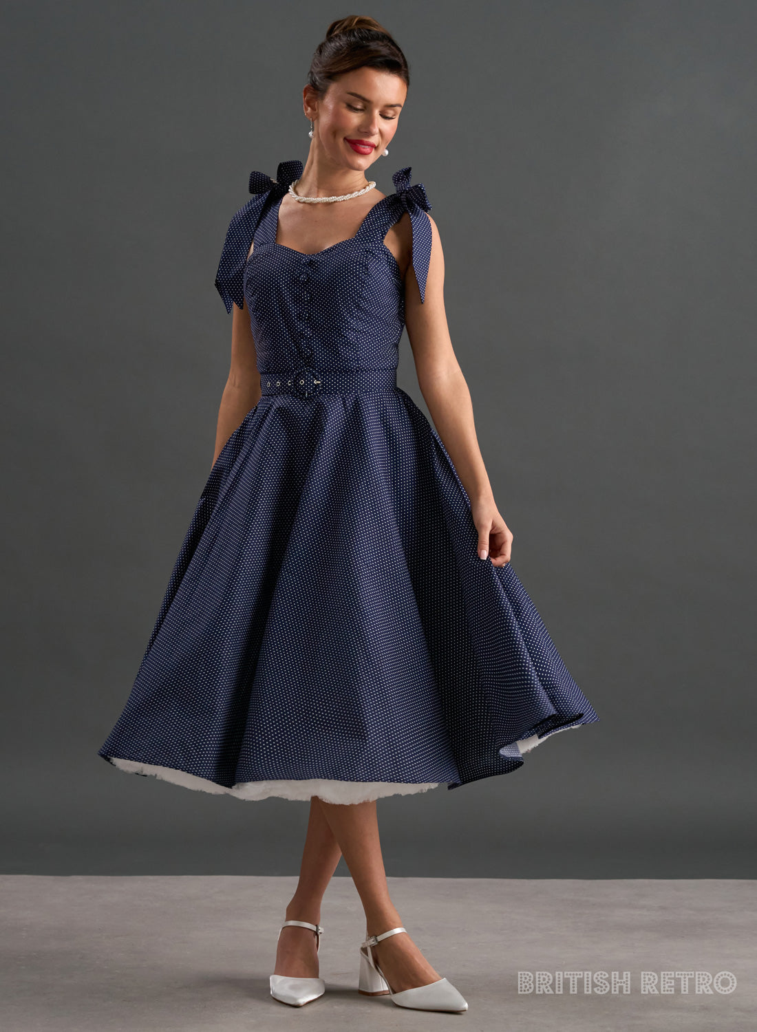 'Suzy Q' Navy Polka Dot 50s Full Circle Dress