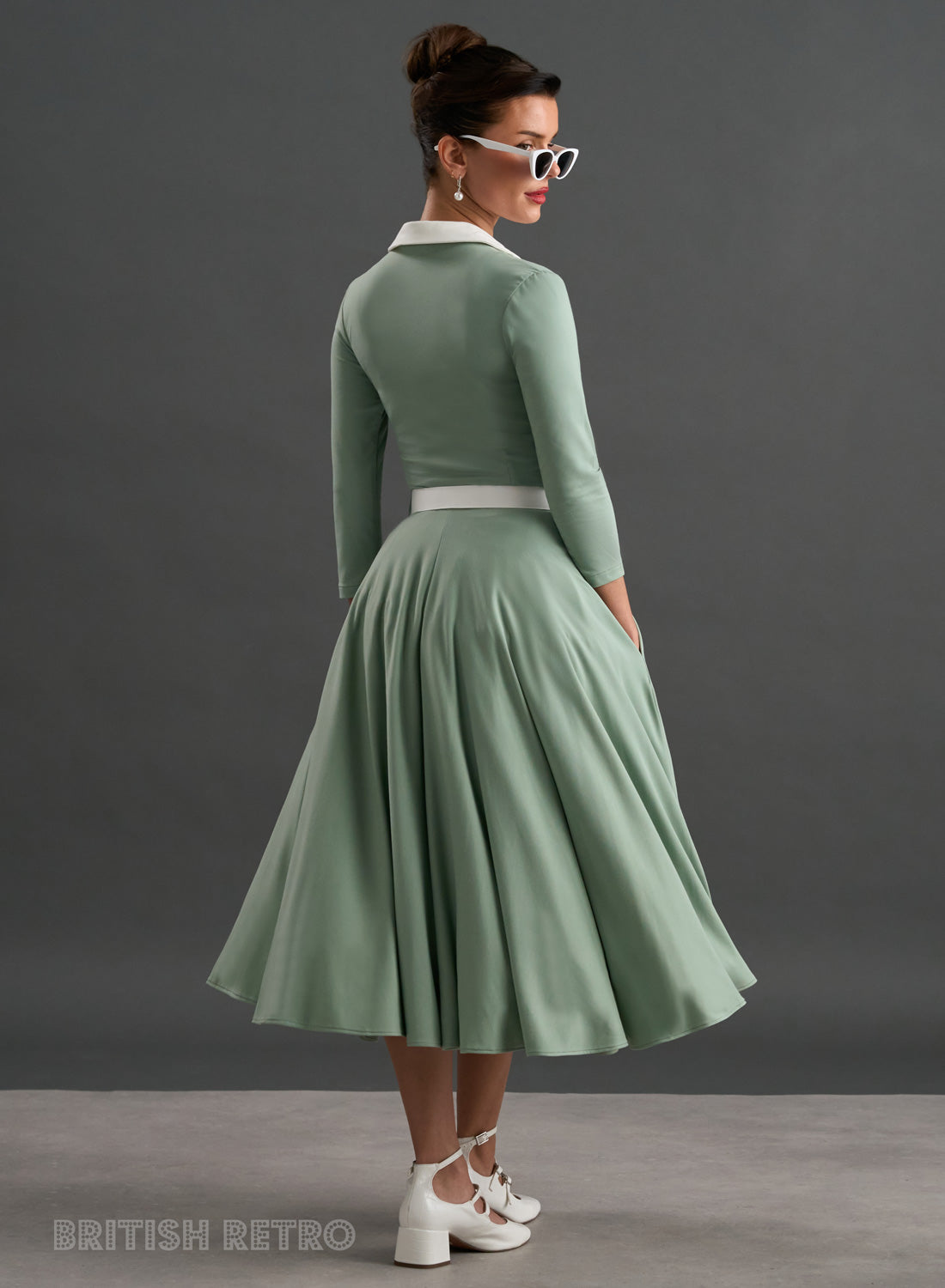 Bibi Skin Soft Mint Green Contrast Collar 50s Inspired Dress