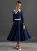 Bibi Skin Soft Navy Contrast Collar 50s Inspired Dress