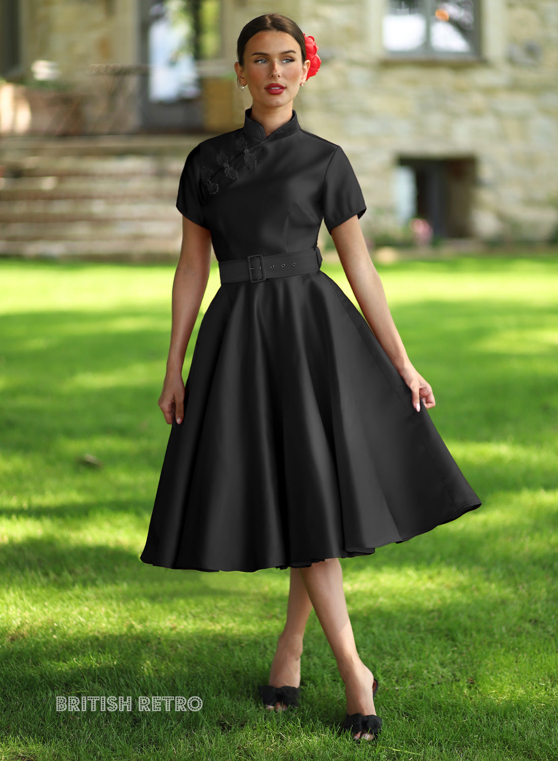 Jasmine Duchess Satin Black 50s Style Evening Dress
