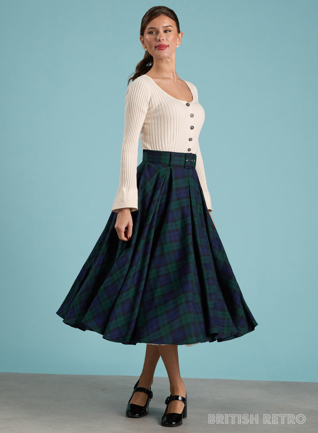 'Wanda' Pleated Black Watch Tartan 50s Style Skirt