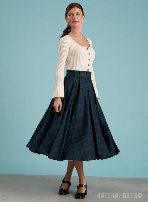 'Wanda' Pleated Black Watch Tartan 50s Style Skirt