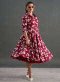 'Way Out West' Burgundy Blossom 50s Style Swing Dress