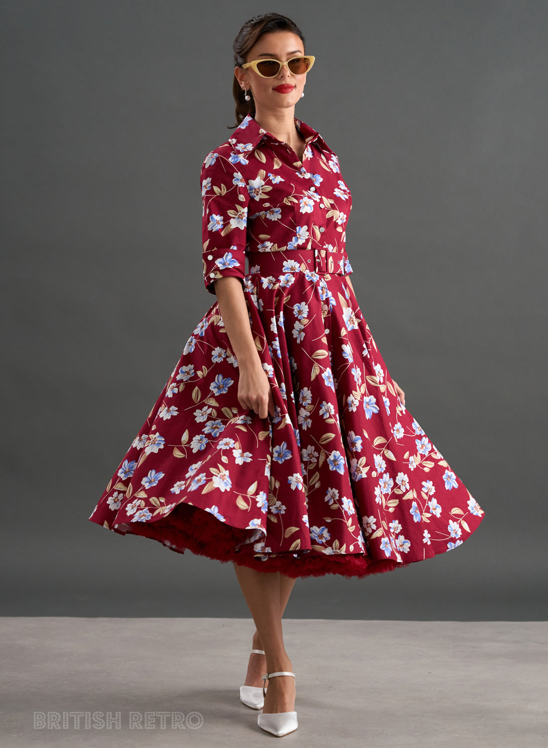 'Way Out West' Burgundy Blossom 50s Style Swing Dress