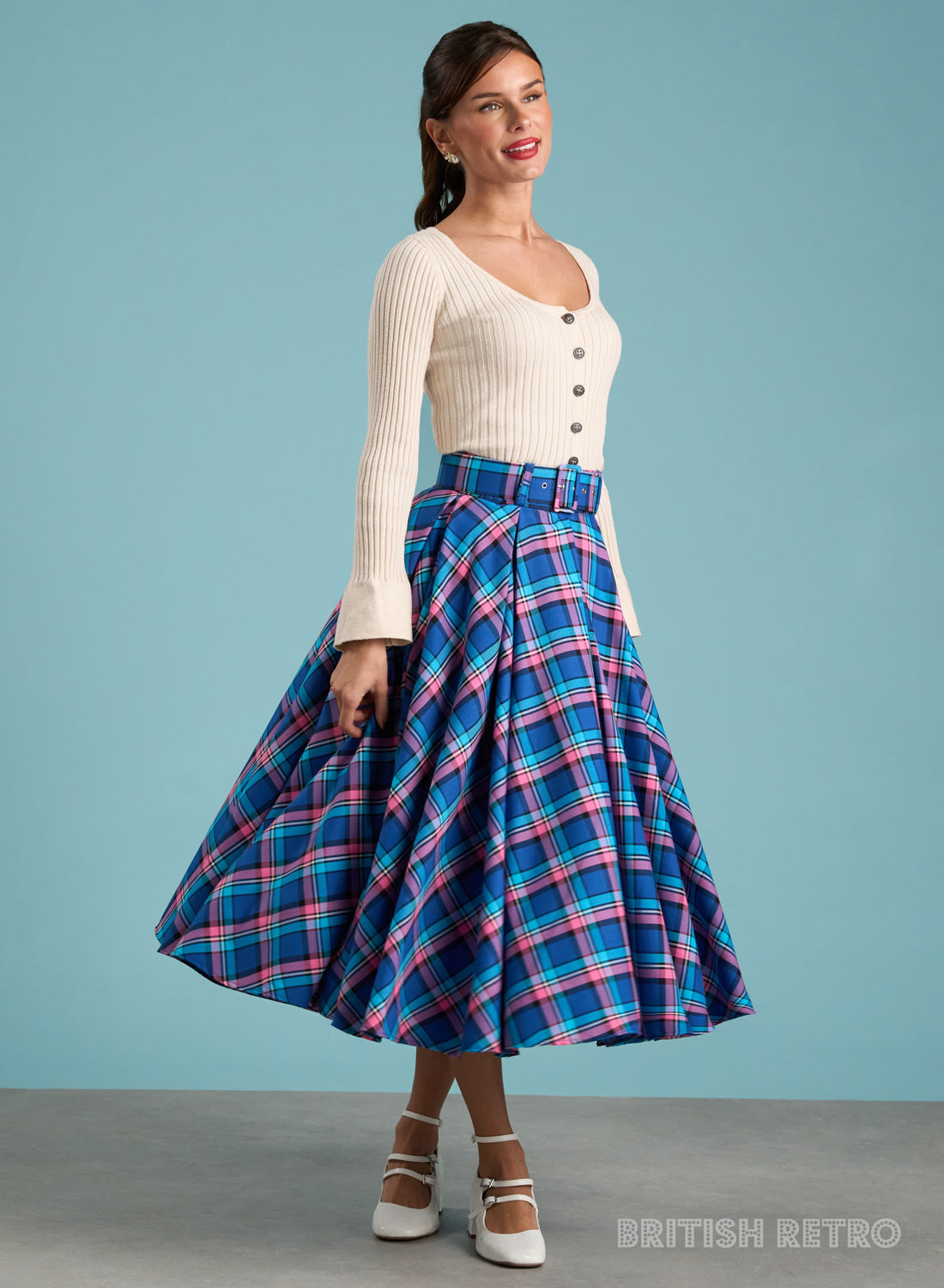 'Wanda' Pleated Cambridge Check 50s Style Skirt