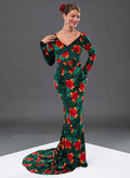 ‘Carpe Noctem’ Emerald Rose Velvet 50s Style Evening Dress