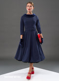 Montclair Navy Faux Fur Collar 50s Swing Dress