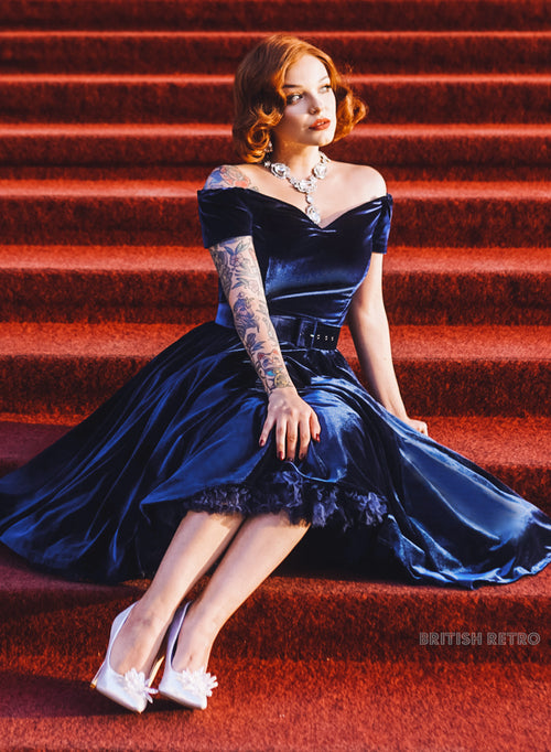 'Dee Dee' Midnight Blue Velvet 50's Full Circle Dress. Last Chance!