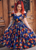 Dee Dee Royal Blue Embellished Floral Fit & Flare Dress | Women’s Tea Dress