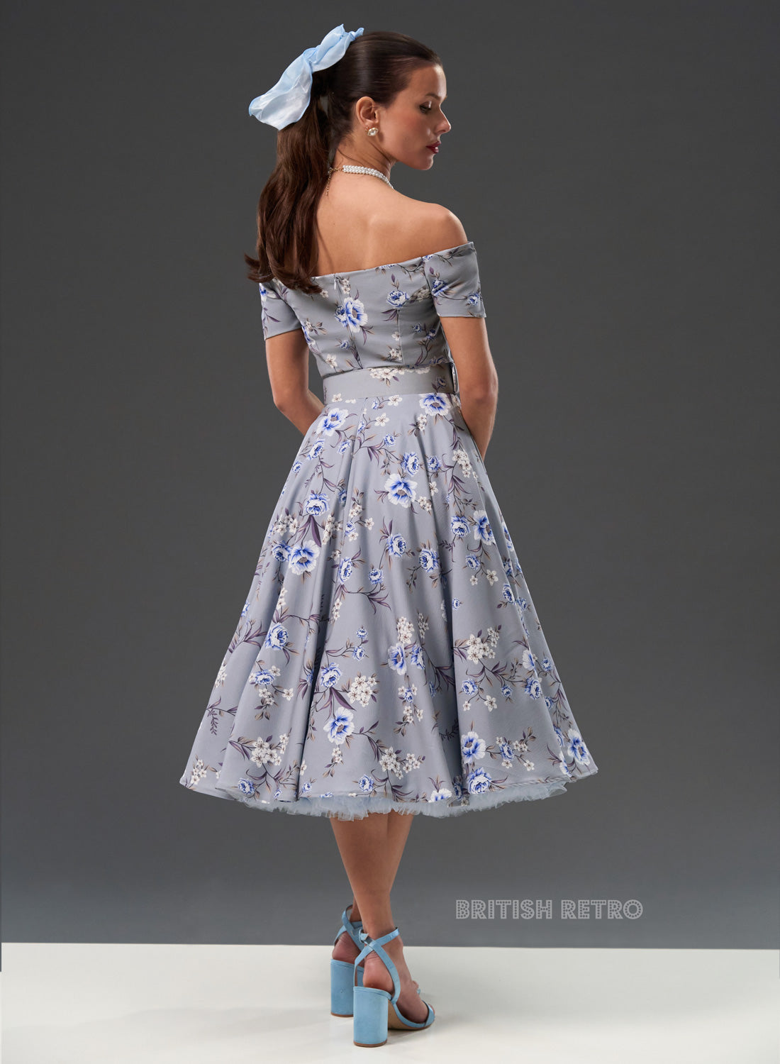 'Dee Dee' Vintage Meadow Slate 50s Style Swing Dress