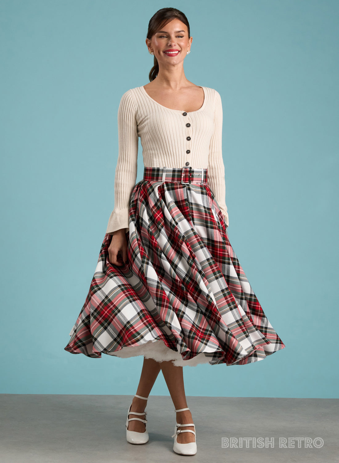 'Wanda' Pleated Dress Stewart Tartan 50s Style Skirt