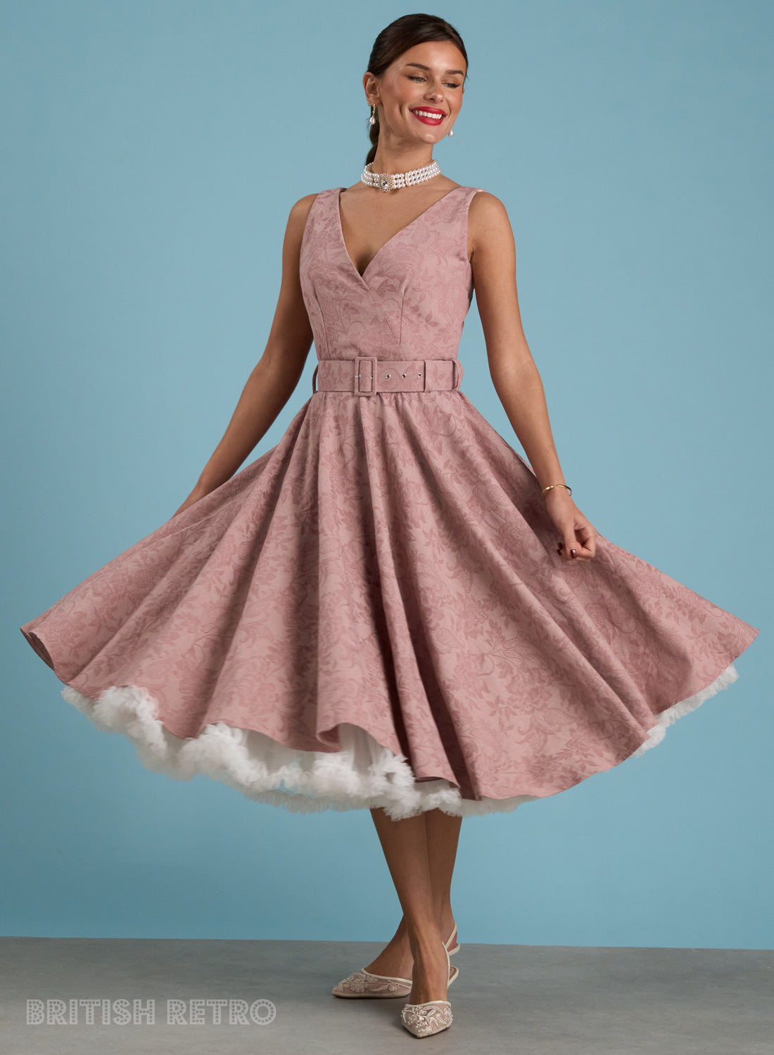 Grace Kelly Vintage Pink Jacquard Vintage Inspired Dress