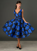 New AW26! Grace Kelly Shimmering Blue Rose Embroidered 1950s Dress