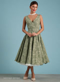 Grace Kelly Sage Green Jacquard Vintage Inspired Dress