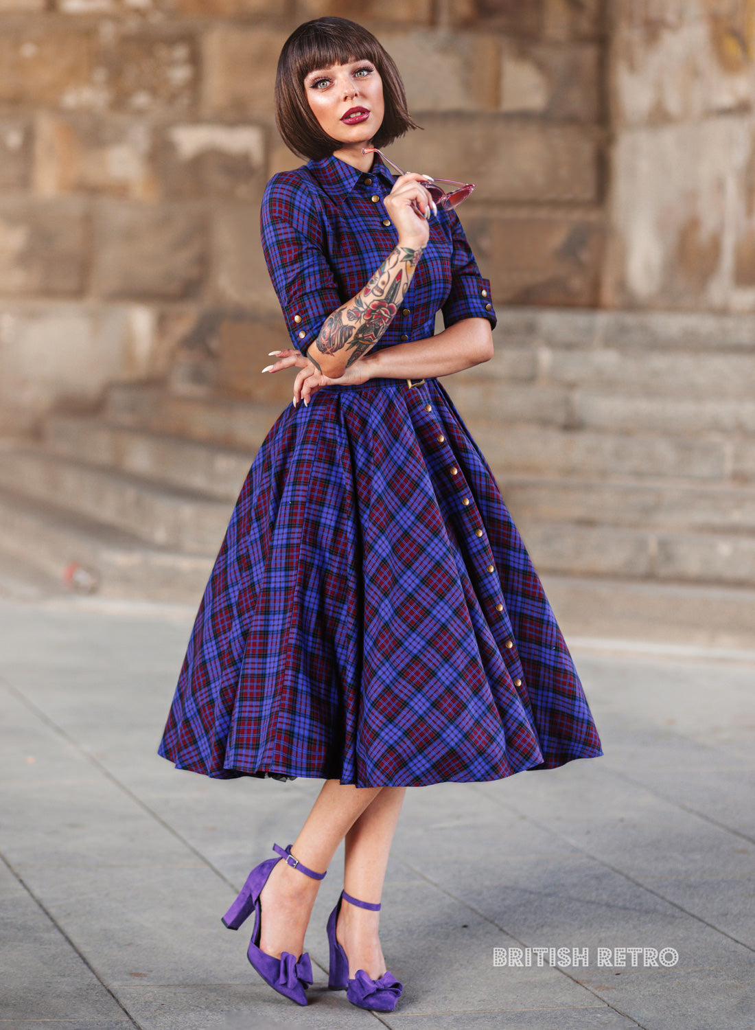 'Way Out West' Mulberry Tartan Full Circle Dress. With Pockets!