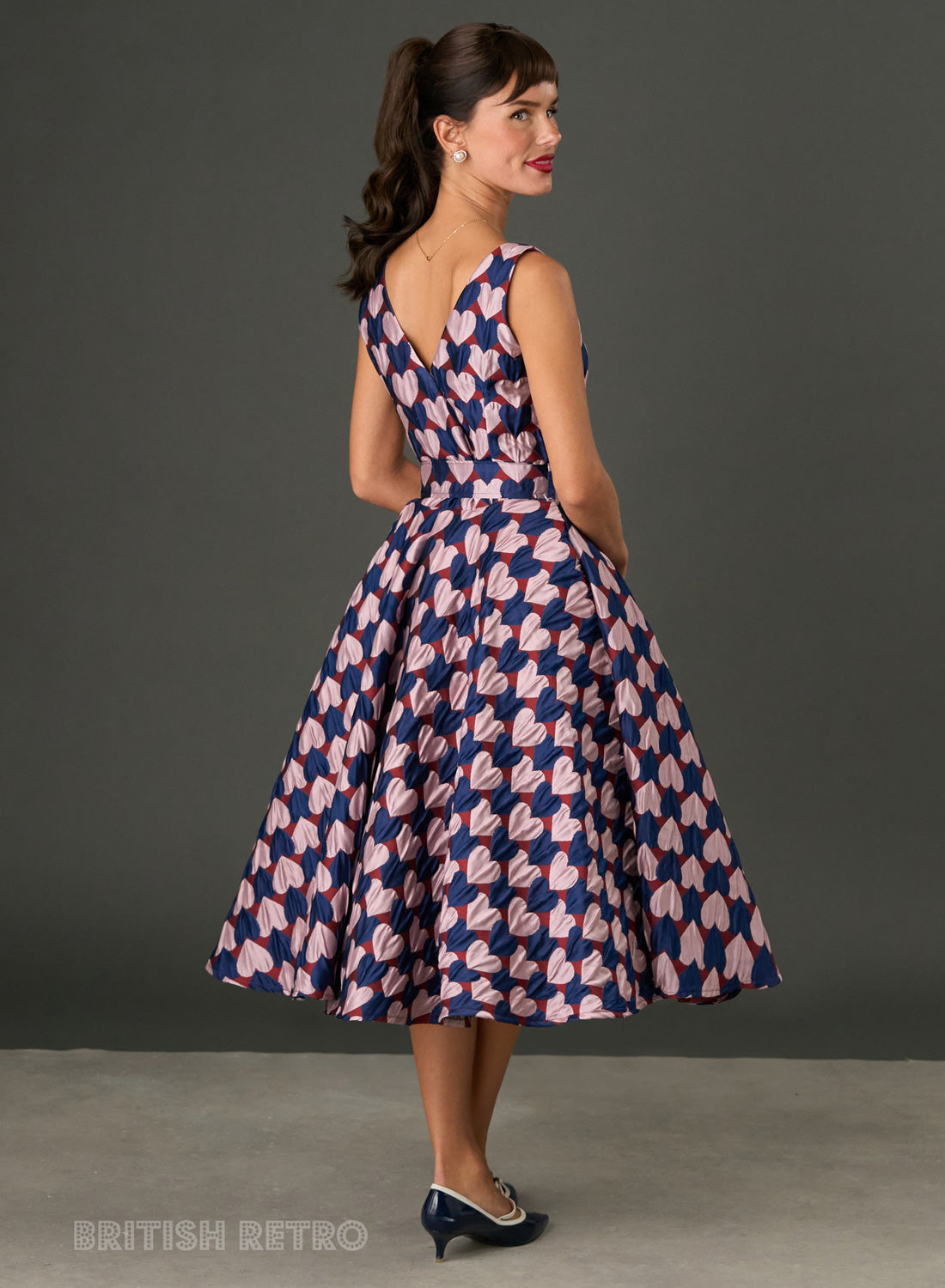 Grace Kelly Harlequin Hearts Pink And Navy Vintage Dress