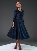 Bibi Ribbed Navy Sateen 50s Style Full Circle Dress