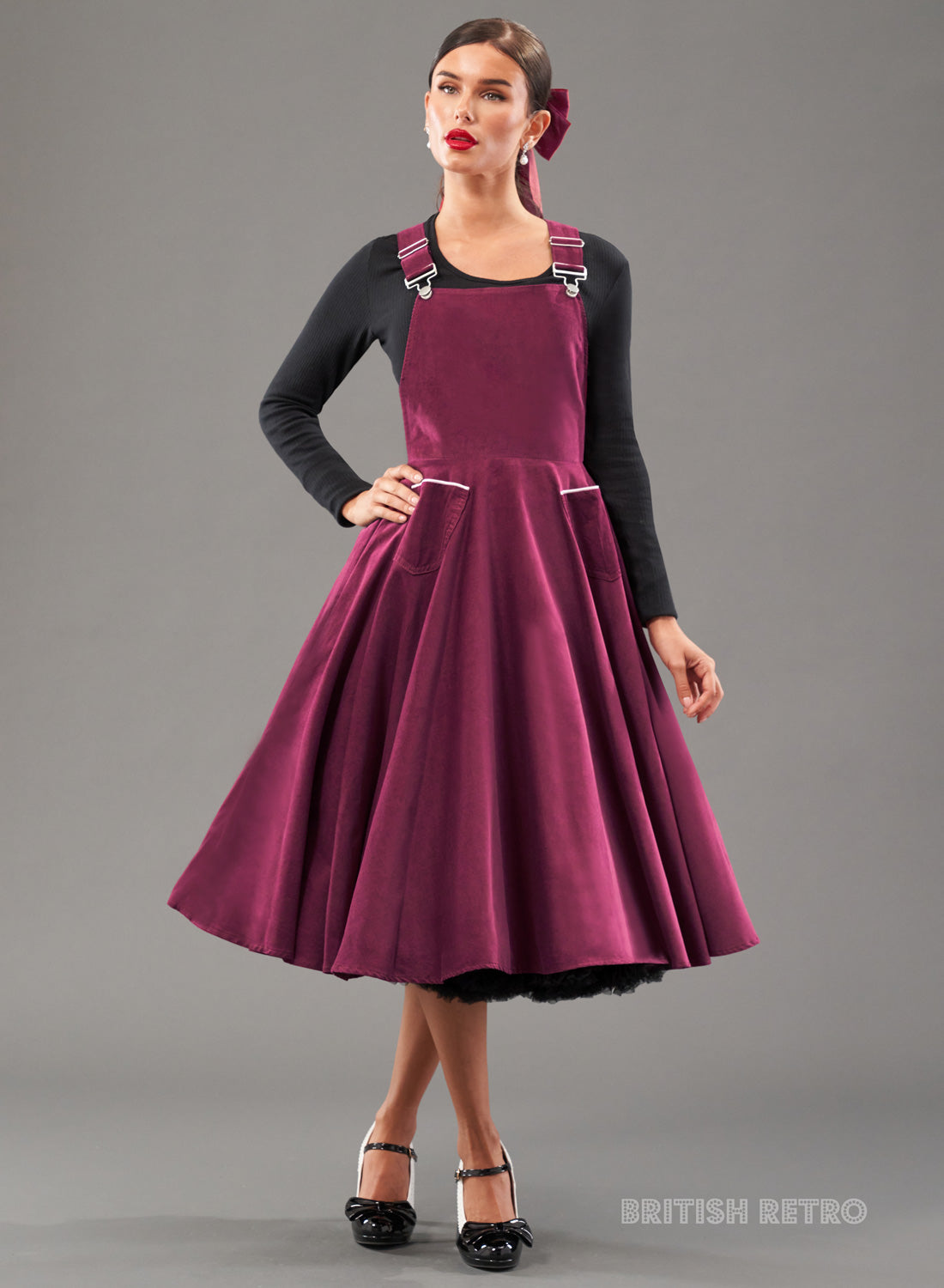 Lottie Dungaree Dress In Rosewood Burgundy Mini Corduroy