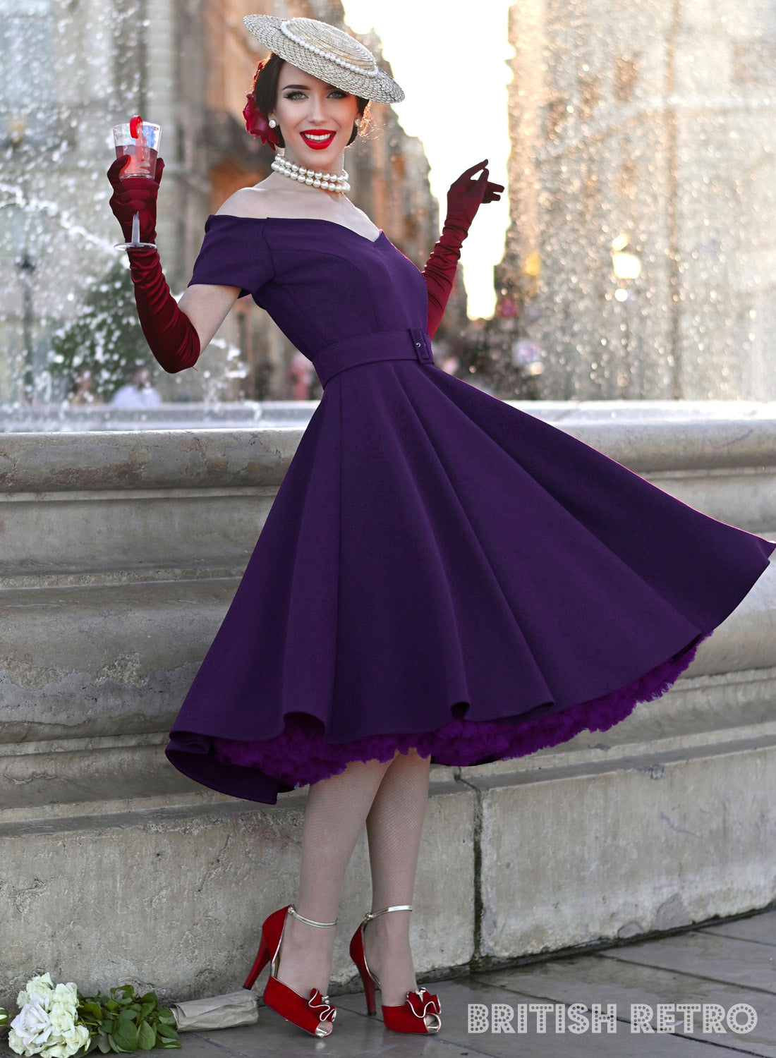 'Dee Dee' Drape Deep Purple Vintage Full Circle Dress