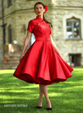 Jasmine Red Satin Midi Dress | Vintage Inspired Evening Dress