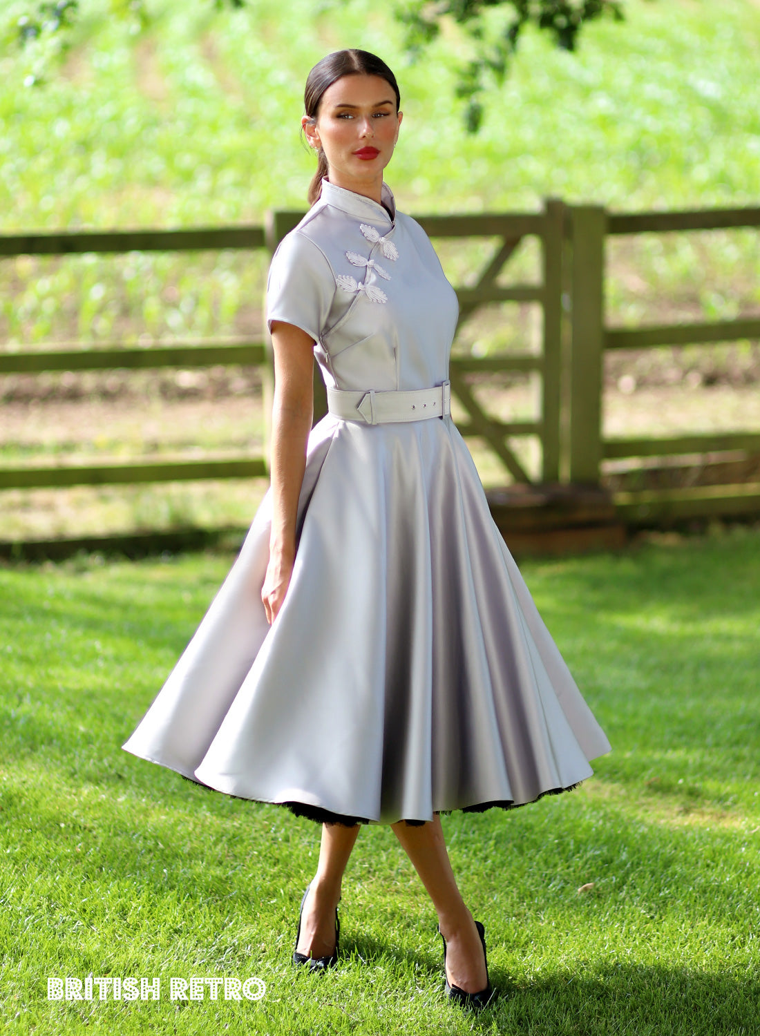 Jasmine Duchess Satin Silver 50s Style Evening Dress
