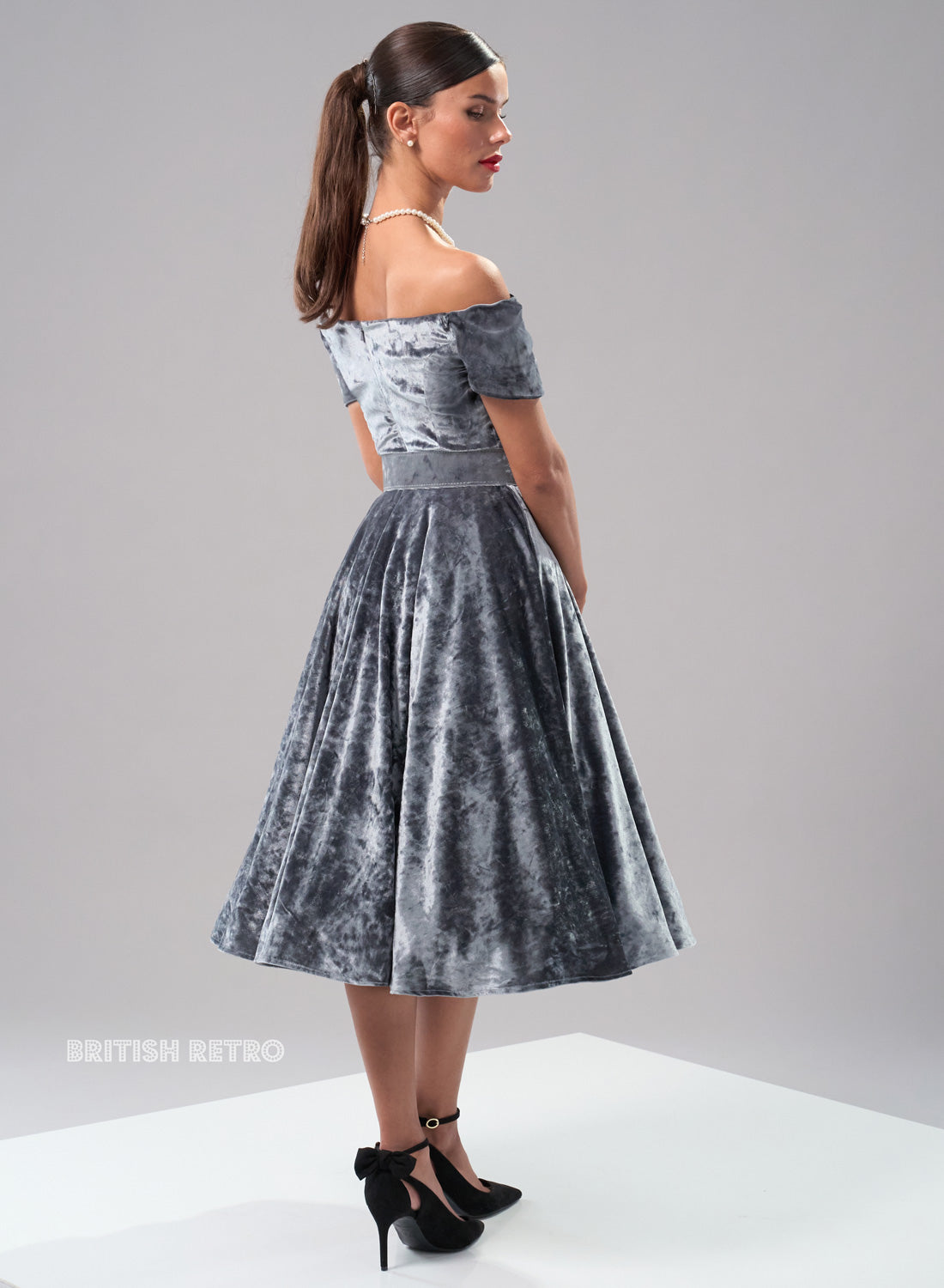 'Dee Dee' Silver Crushed Velvet Vintage Full Circle Dress
