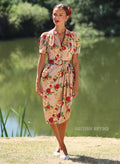 'Lolly' Silken Taupe Rose Sarong 50s Pencil Dress