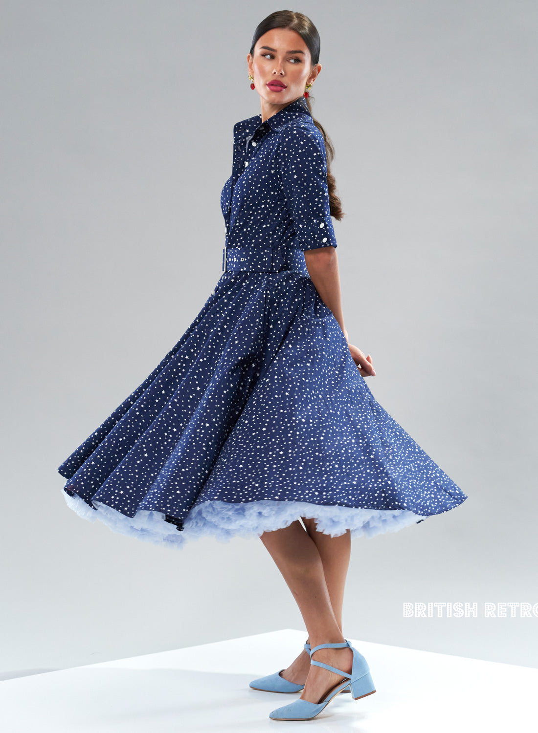 'Way Out West' Retro Starlets Navy 50s Style Swing Dress