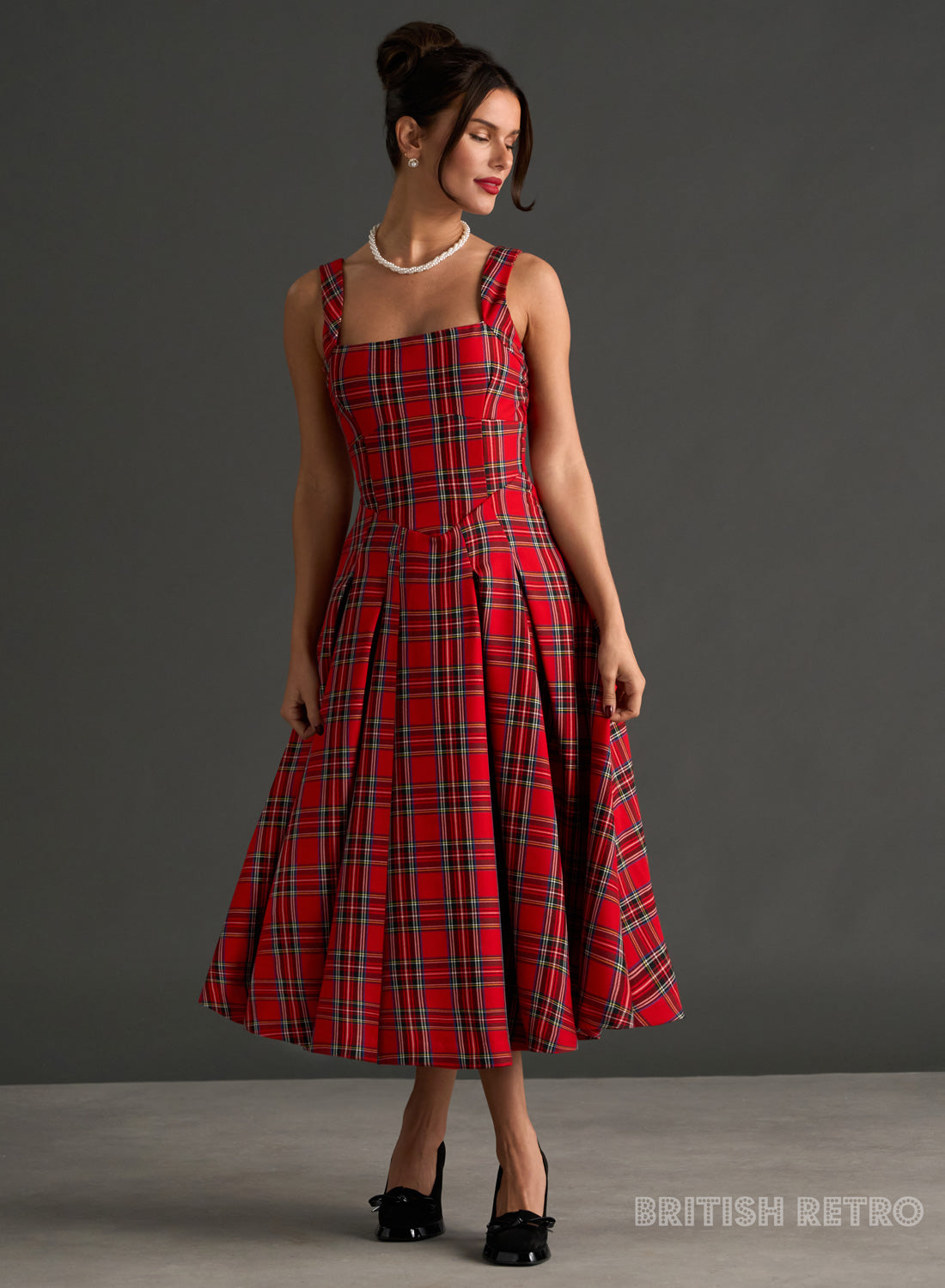 Antoinette Royal Stewart Tartan Vintage Midi Evening Dress