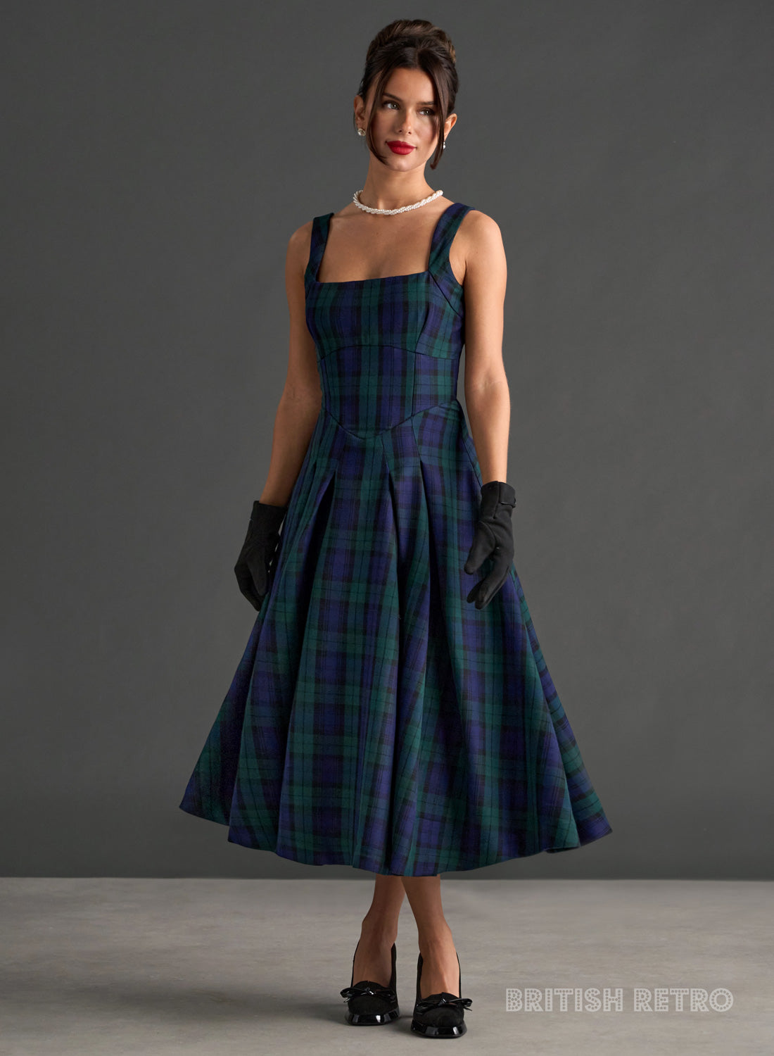 Antoinette Black Watch Tartan Vintage Midi Evening Dress