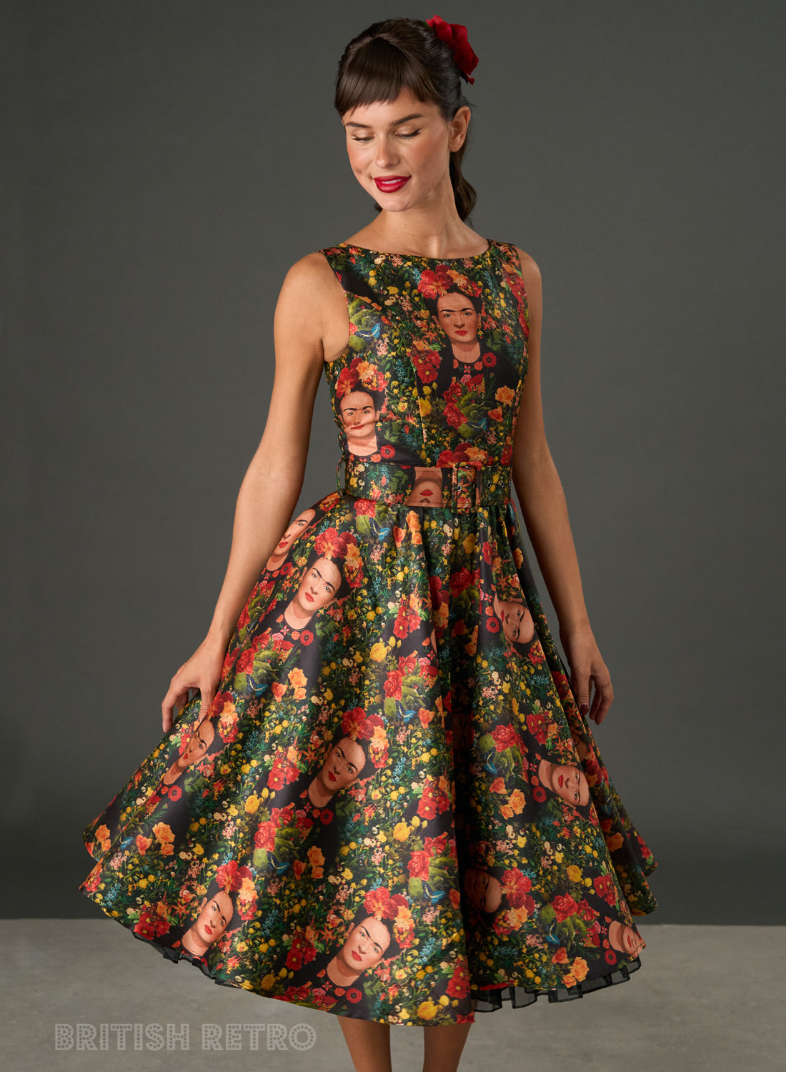 Audrey Frida Botanical portrait Print Fit and Flare Midi Dress