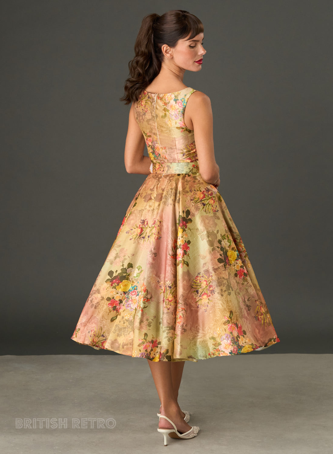 New! Audrey Antique Floral 100% Bamboo and 50s Flare Midi Dress
