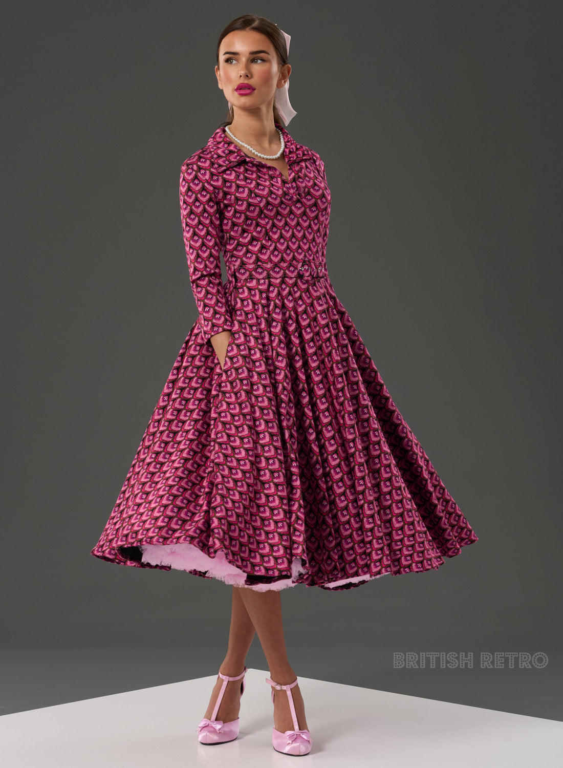 Bibi Art Deco Fuchsia 50s Style Full Circle Dress
