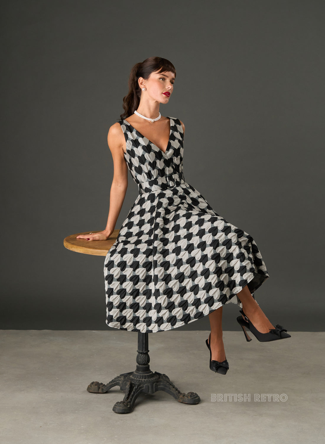 Grace Kelly Harlequin Hearts Black And Silver Vintage Dress