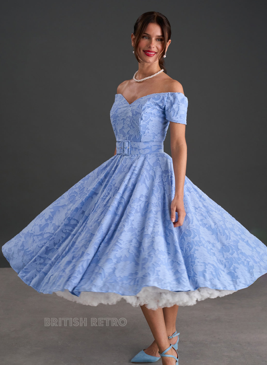 Dee Dee Porcelain Blue Jacquard Full Circle Dress