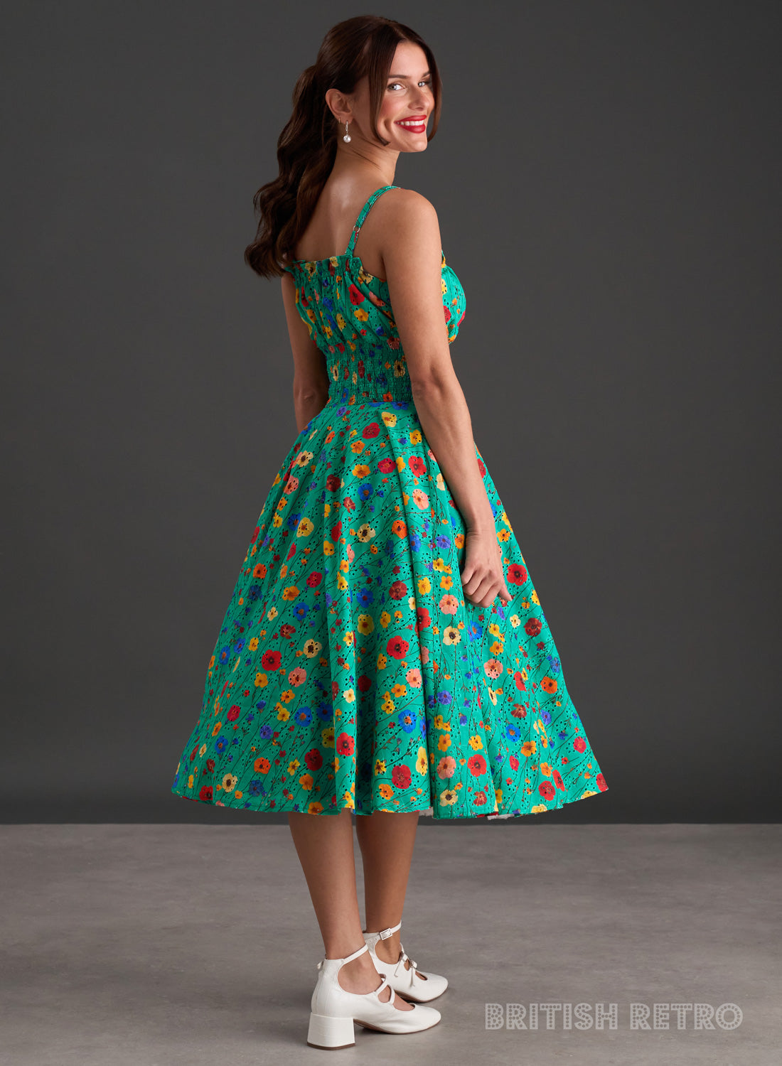 Everly Embroidered Emerald Floral 50s Style Dress